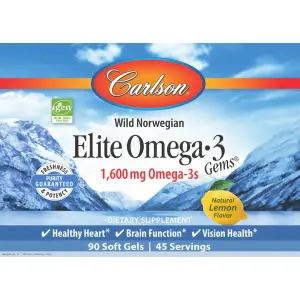 Carlson Elite Omega-3 Gems 1,600 mg 90 Soft Gels label section 1